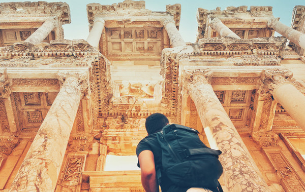Solo traveller at Ephesus in Turkey